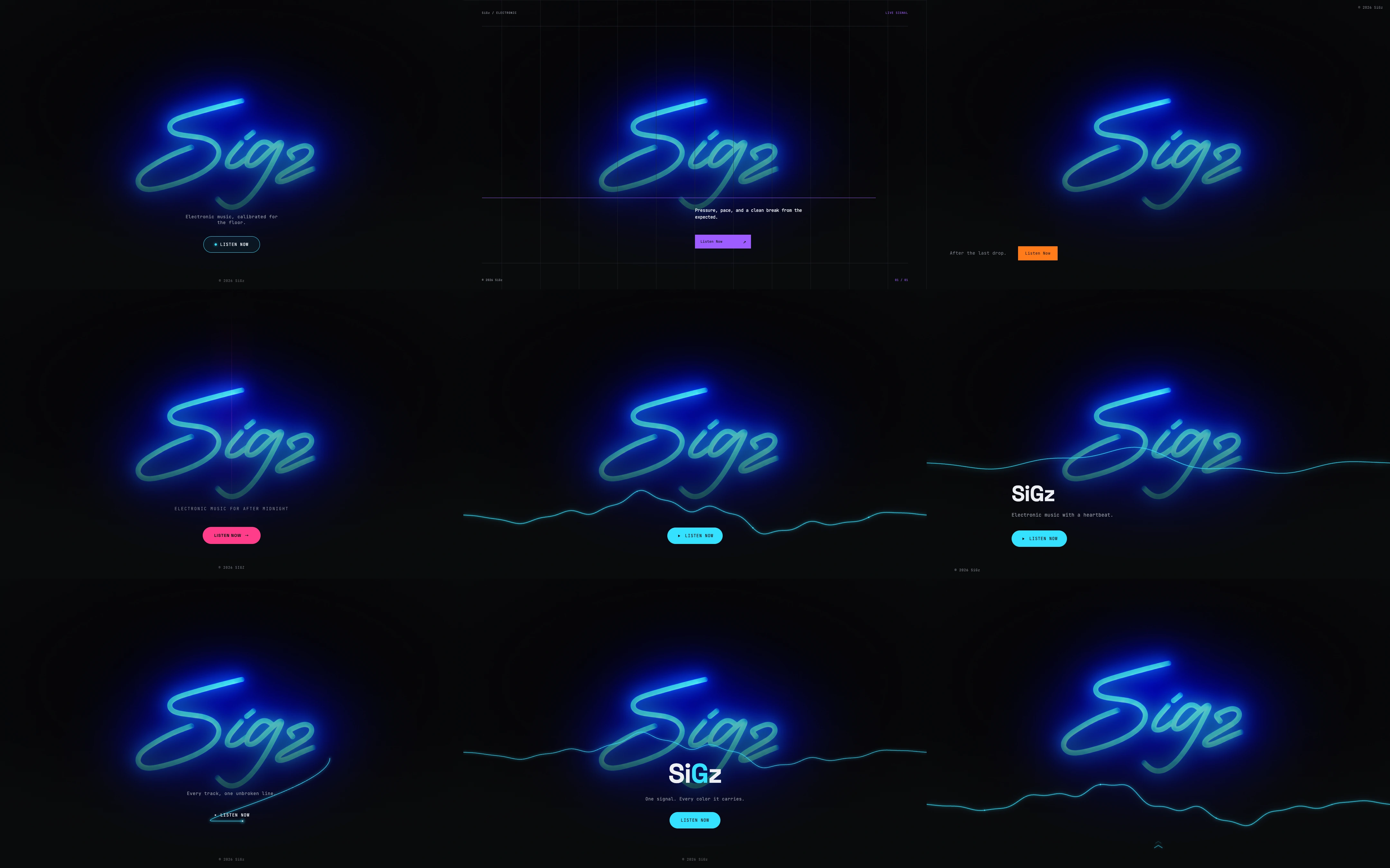 Nine landing page lanes built from one brief, shown as a contact sheet